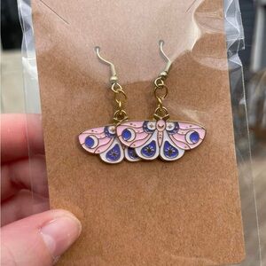 Hand-pieced Pink, Purple, and White Moth Earrings